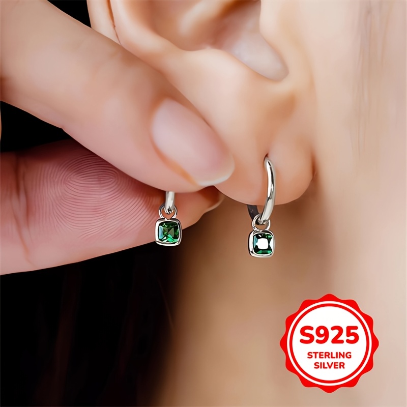Women's Vintage Green Square Synthetic Zirconia Drop Earrings